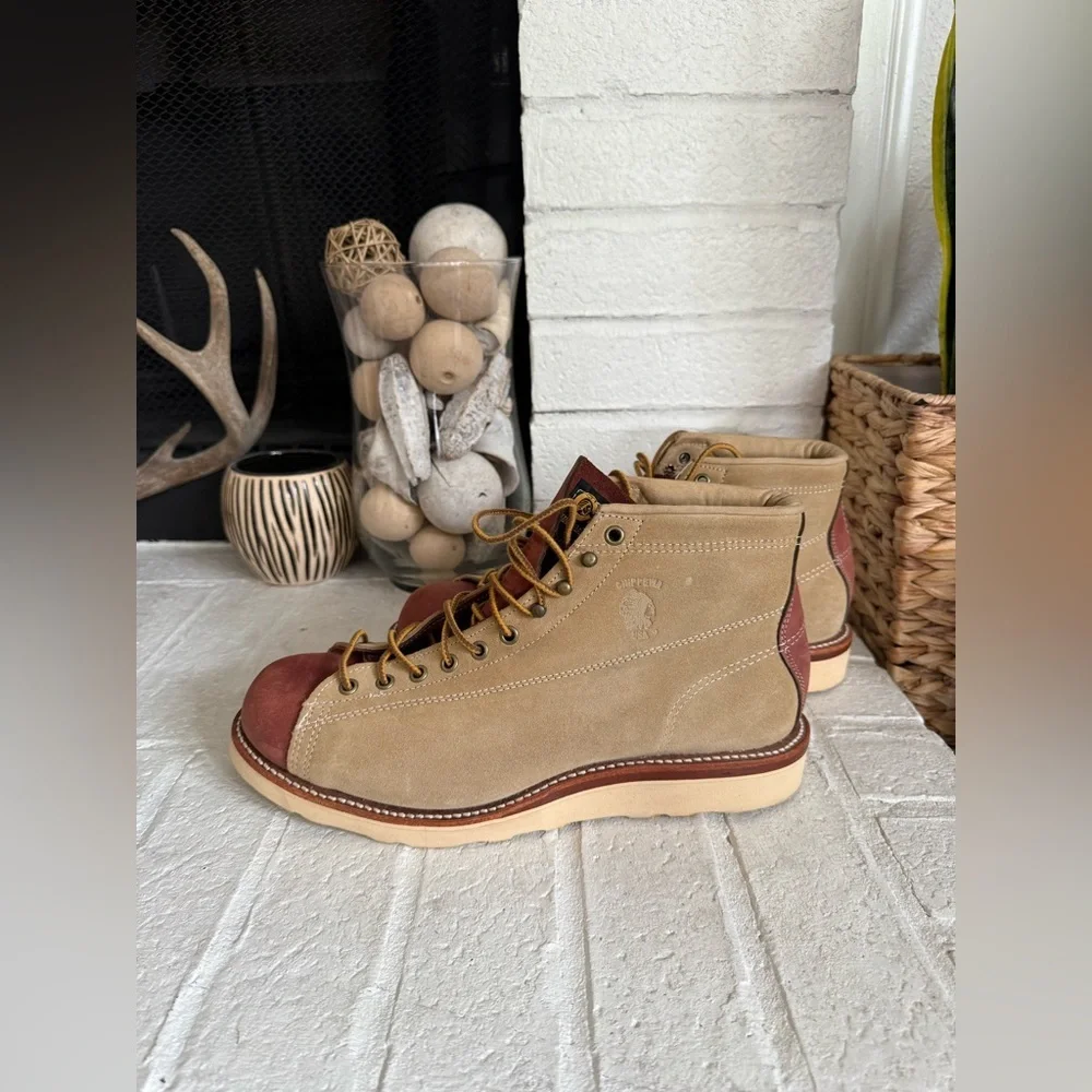 Chippewa Monkey Boots  Suede Leather Size 10 ЕЕЕ Tan Maroon - Picture 4 of 13